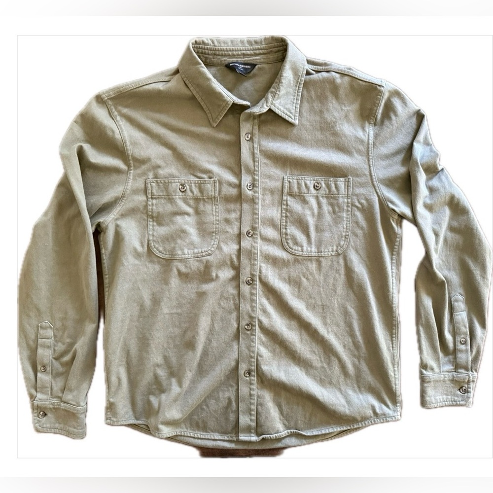 Men's Banana Republic Slim Fit Olive Green Button-Up Shirt L Cotton Long Sleeve